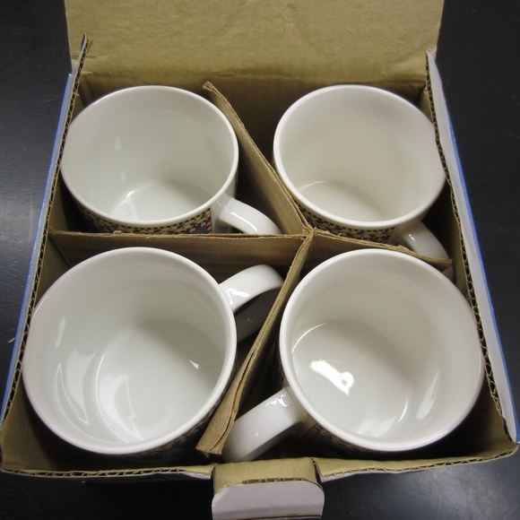 Sakura Snowman Debbie Mumm Ceramic mugs 4”dia Set of 4 Vintage holiday Christmas - Picture 3 of 10